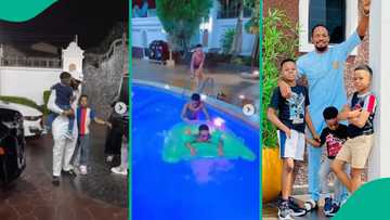 Video of Junior Pope's kids spending their summer holiday at E-Money's mansion trends, fans react