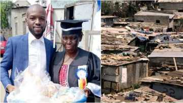 Grateful son celebrates mother who sold bread to pay his school fess, he dresses her in his graduation clothes