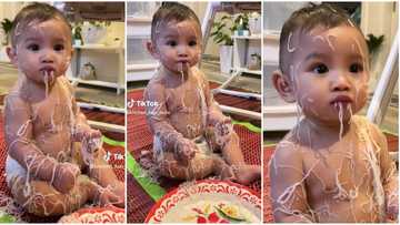 Kid uses noodles to design his body while feeding himself, video of stunning look goes viral, gets 2m likes