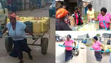Joy as woman who had gone viral for pushing jerrycans on the street with handcart gets help from strangers