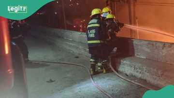 Breaking: Anxiety as tanker catches fire under bridge in Lagos