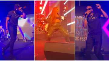 Gra-gra too much: Cross, Liquorose almost 'collapse' stage as they perform in Dubai, BBNaija stars storm event