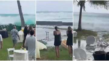 Massive water from ocean spills-over, chases away wedding guests, video goes viral