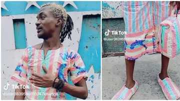 Man uses 'Bagco' bag to make complete ensemble, amuses internet users: "All-weather outfit"