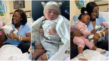“All these names?” TV host Tomike Adeoye welcomes 2nd child, reveals his 11 names, fans gush over photos