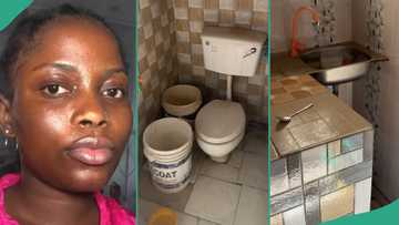 Lady sees self-contain room in Lagos Island with toilet attached together to kitchen