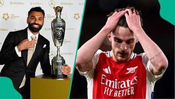 Salah reacts funny as Declan Rice laments about Arsenal's EPL failures, video trends