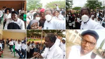 Old students of Abuja secondary school return to class dressed in uniform, receive lecture after 23 years
