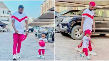 Nollywood actor Kolawole Ajeyemi and son, Ire, rock matching outfits in adorable photos