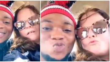 Oyinbo lady flies into the country from abroad to meet her Nigerian lover, both share lovely moment in video