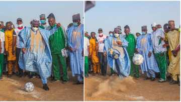 Senate president shows off amazing football skills, stirs reactions on social media