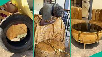 Talented lady who uses tyres to make fine parlour seats goes viral on TikTok, people react