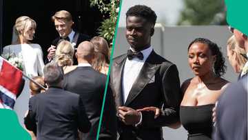 Bukayo Saka and Nigerian girlfriend Tolami Benson turn heads at Odegaard's wedding