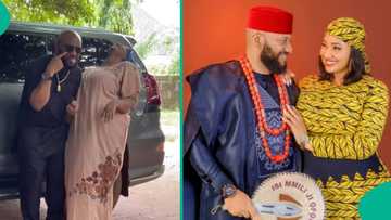 Yul Edochie surprises Judy Austin on movie set, her stature gets peeps talking: “See her real shape”