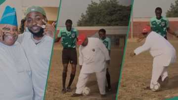 "Una no go clap ke": Onlookers cheer as Davido's uncle Ademola Adeleke shows off football skills