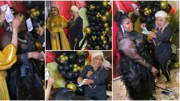 Laide Bakare sprays Eniola Badmus foreign currency at intimate birthday party, Bobrisky and others attend