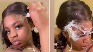 Woman’s efforts to lay wig turns disastrous as glue lands all over her face, netizens left in stitches