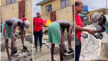 Bricklayer expresses excitement after receiving N30k cash gift, prostrates for lady in video