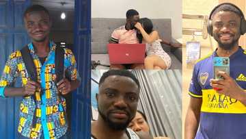 Teacher who said he may never return home after finding cute Oyinbo lady abroad shows his lover's face in clip