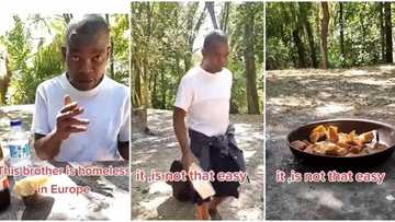 "I'm homeless abroad": Nigerian man living in Europe cries out, shocking video shows him cooking outside