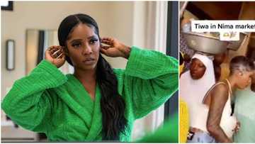 Viral video of Tiwa Savage at a local market in Ghana stuns many: "If only they knew she's a celebrity"