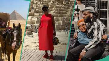 Burna Boy's mum gives herself a new title as she visits oldest wonder of the world, shares pics & video