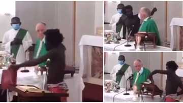 Shirtless mad man enters church, knocks priest on the head and leaves with the Bible, video surfaces online