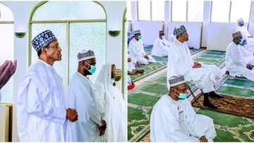 President Buhari observes physical distancing in Aso Rock mosque (photos)
