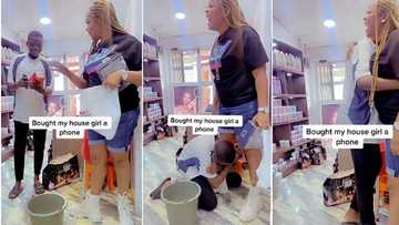 "Who I be?": House help goes crazy, falls to the floor as madam gifts her an expensive phone in video