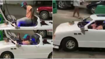 Man causes stir online after driving unique car that looks like toy to filling station, video goes viral