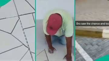 Nigerian man mistakenly breaks tiles while installing them, turns situation around impressively