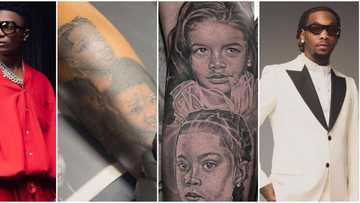 Offset tattoos children on his legs days after Wizkid did his, many react: "Popsy leads, others follows"