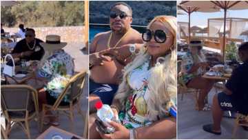 No be to get money, you sabi shop life? Cubana Chiefpriest brags as he shares fun video with wife in Santorini