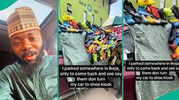 Man who parked car at computer village returns to see shoes hung on it for sale