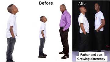 "Overtaking is allowed": Young boy grows taller than his father, viral video shows them measuring height