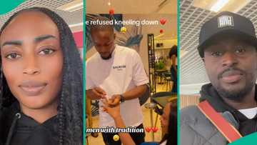 Lady reacts as her man refuses to kneel while proposing to her: "I collected the ring anyway"