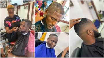 Nigerian female barber gives cool haircuts to clients in Lagos, her amazing skill 'breaks' the internet