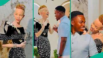 Romantic man leaves albino lover blushing during bridal shoot, video melts hearts online