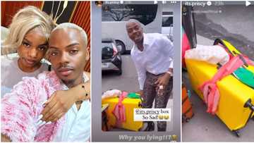 “Why you lying?” Funny video as Enioluwa, Priscilla Ojo deny ownership of yellow box tied with scarf in Paris