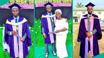 UNIBEN graduate poses with mum as he celebrates leaving school after years, photos trend
