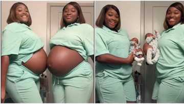 Pretty-looking twin sisters who became pregnant at same time give birth, video of their babies goes viral