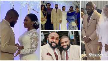 Guests scream in church as Mercy Chinwo and hubby kiss during white wedding, first videos hit social media