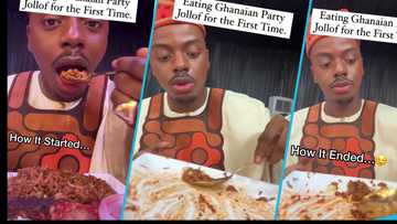 Moses Bliss' wedding: Nigeria's Enioluwa tries Ghana jollof for the 1st time, clears plate in video