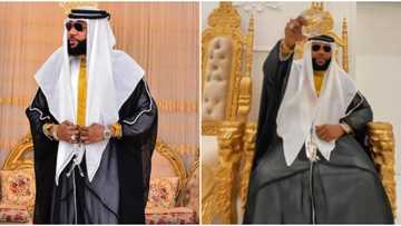Sheikh Dr Emeka: E-money celebrates Eid in style, shows off rich Arab outfit, expensive watch in his mansion