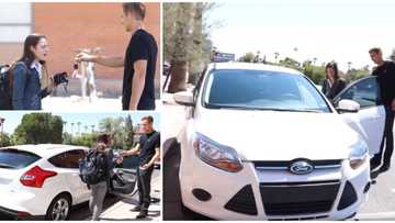 Man shows up at school, gifts young female student waiting for bus a new car & N411k cash in cute video
