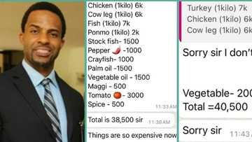 "She don run you street": Nigerian boss displays food bill his cook sent to him, people react
