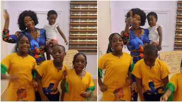 What is he dancing? Mercy Johnson's son Henry struggles to keep up with mum and sisters in cute video