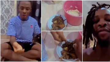 Laycon’s head don dey big: Funny reactions as BBNaija star and Joeboy bond over bowl of eba and vegetable soup
