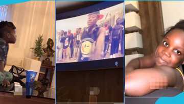Stonebwoy's kids, Jidula and Janam, watch his old music video on TV: "Daddy Is now a big boy"