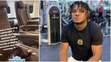 "Dem never board finish": Nigerians react as CDQ laments about being alone in business class on a flight